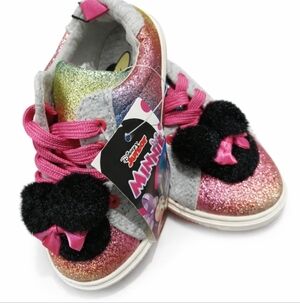 new Disney Minnie Mouse Casual Rainbow Pom Sneaker (Toddler Gir